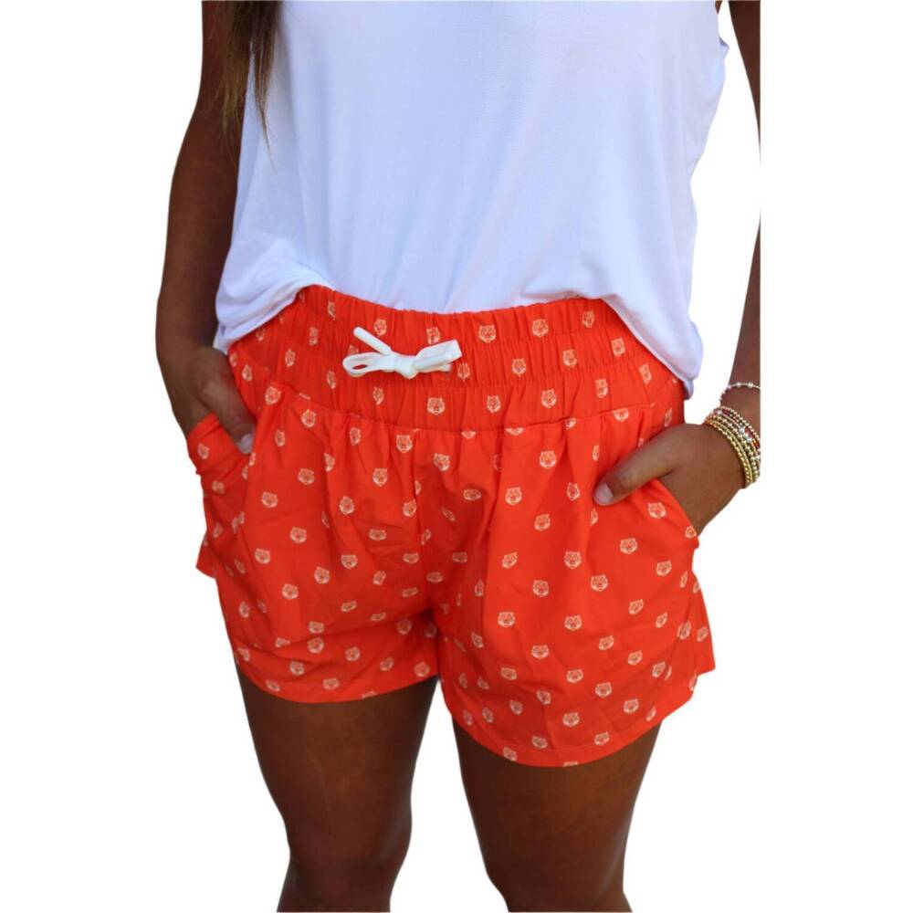 NEW MERIPEX APPAREL crazy for tigers high waistband gameday shorts in orange/whi